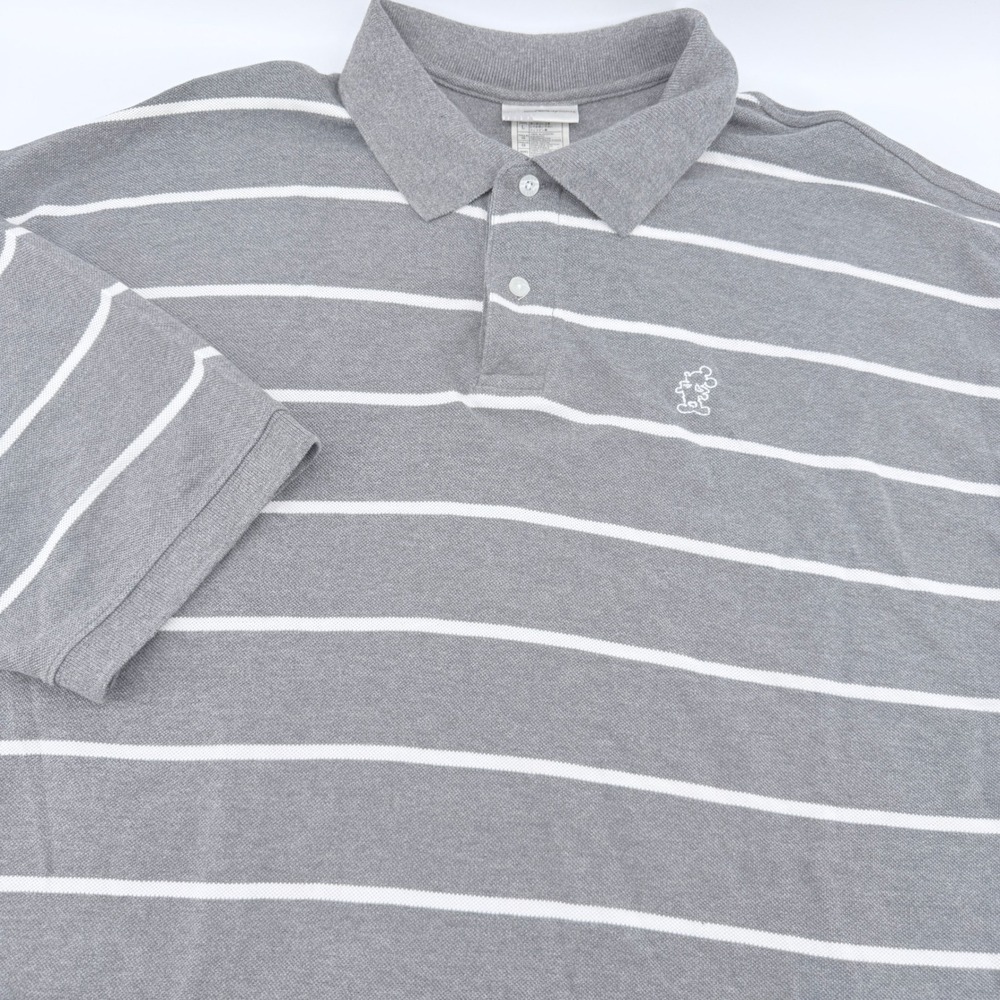 Walt Disney World Mickey Mouse Polo Shirt Mens Large Gray White Striped Cotton